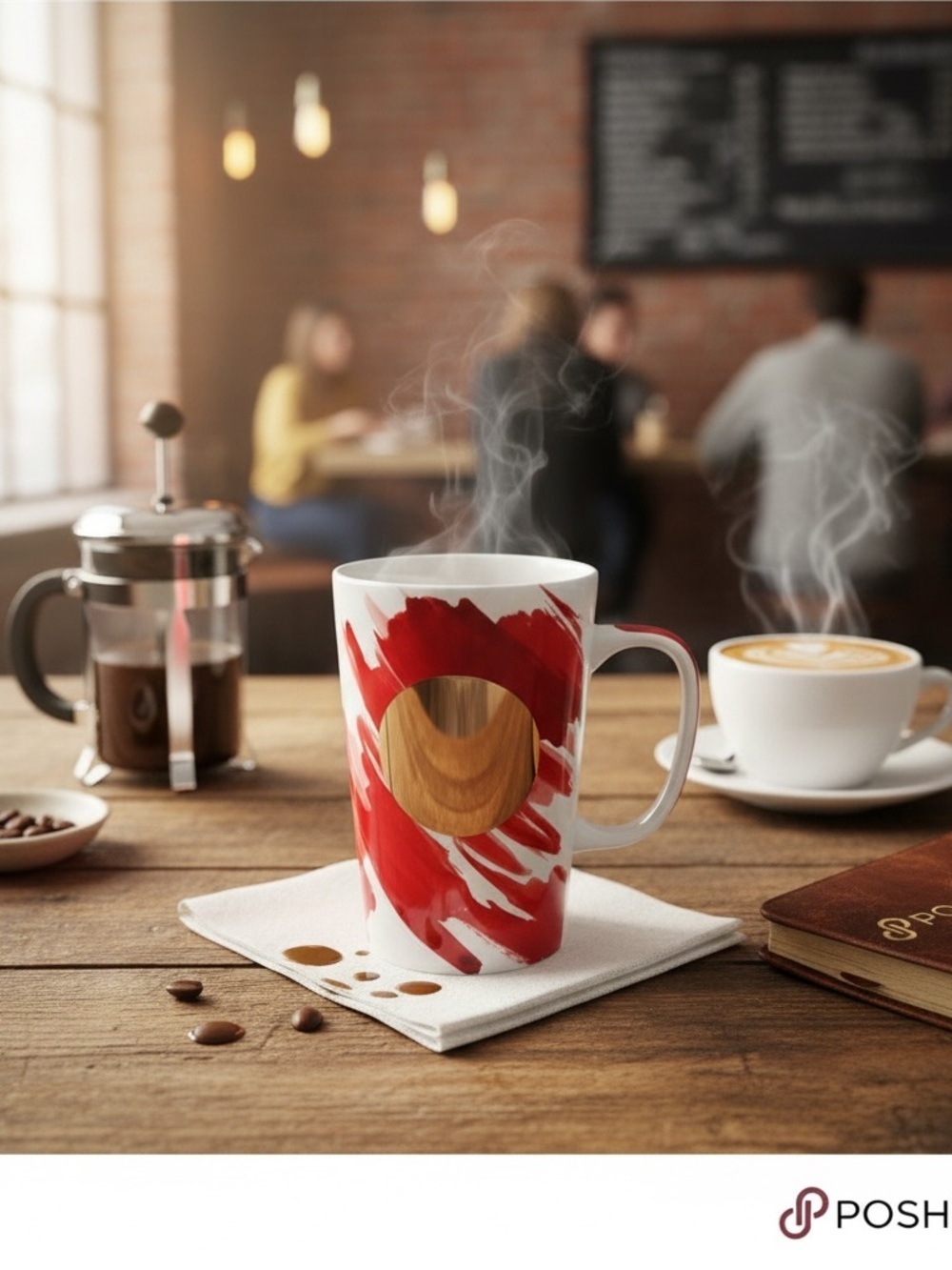 Starbucks 2014 Red Watercolor Gold Circle 16oz Ceramic Coffee Mug